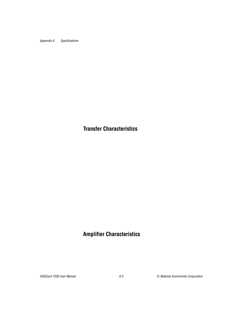 Transfer characteristics, Amplifier characteristics | National Instruments DAQCard-1200 User Manual | Page 71 / 101