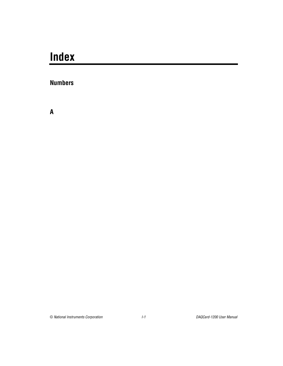Index, Numbers | National Instruments DAQCard-1200 User Manual | Page 94 / 101