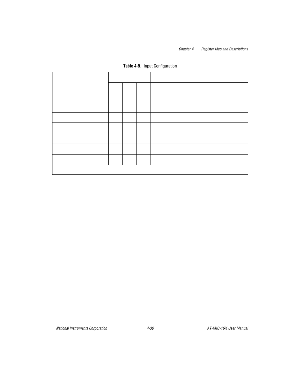 Table 4-9. input configuration, Table 4-9, Input configuration -39 | 9 in | National Instruments AT-MIO-16X User Manual | Page 135 / 330