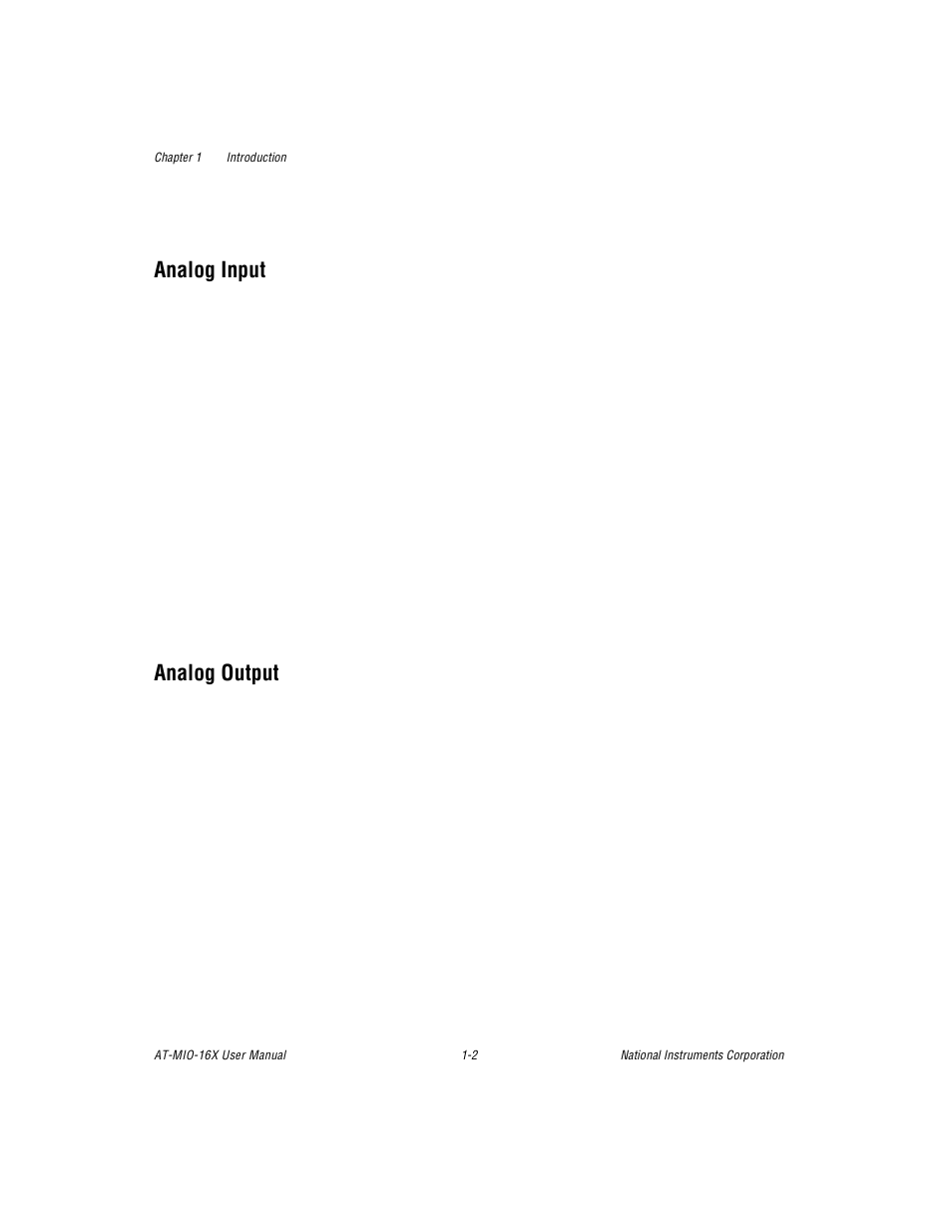 Analog input, Analog output, Analog input -2 analog output -2 | National Instruments AT-MIO-16X User Manual | Page 17 / 330