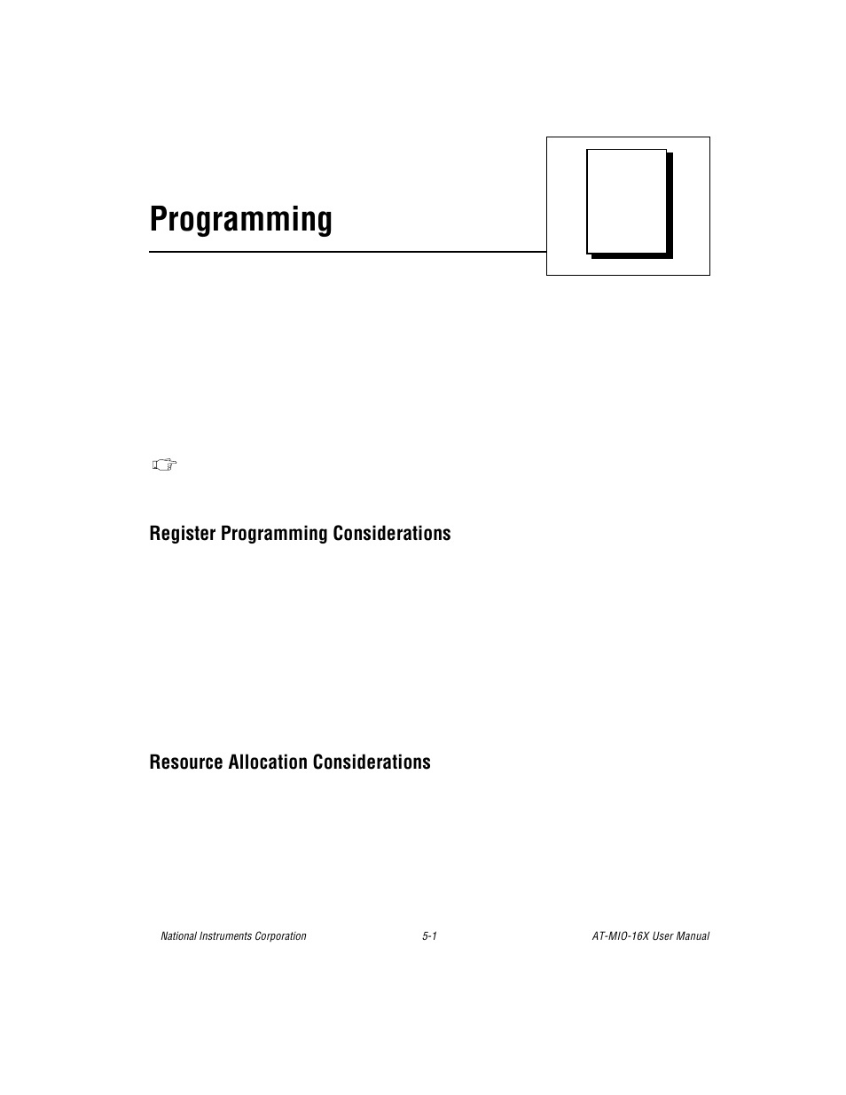 Chapter 5 programming, Register programming considerations, Resource allocation considerations | Chapter 5, programming , c, Programming | National Instruments AT-MIO-16X User Manual | Page 170 / 330