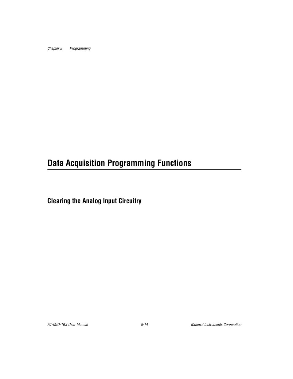 Data acquisition programming functions, Clearing the analog input circuitry, Data acquisition programming functions -14 | Clearing the analog input circuitry -14 | National Instruments AT-MIO-16X User Manual | Page 183 / 330