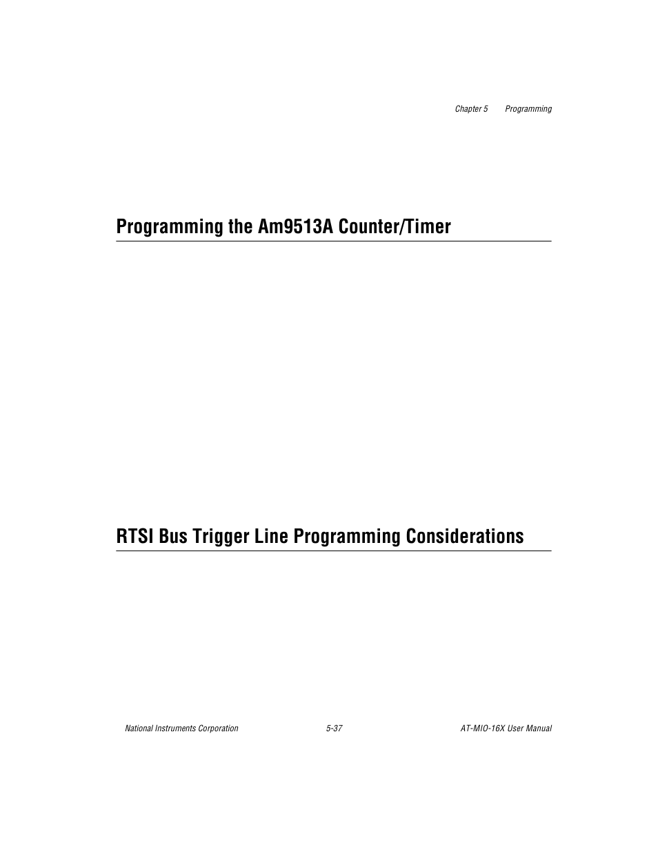 Programming the am9513a counter/timer, Rtsi bus trigger line programming considerations | National Instruments AT-MIO-16X User Manual | Page 206 / 330