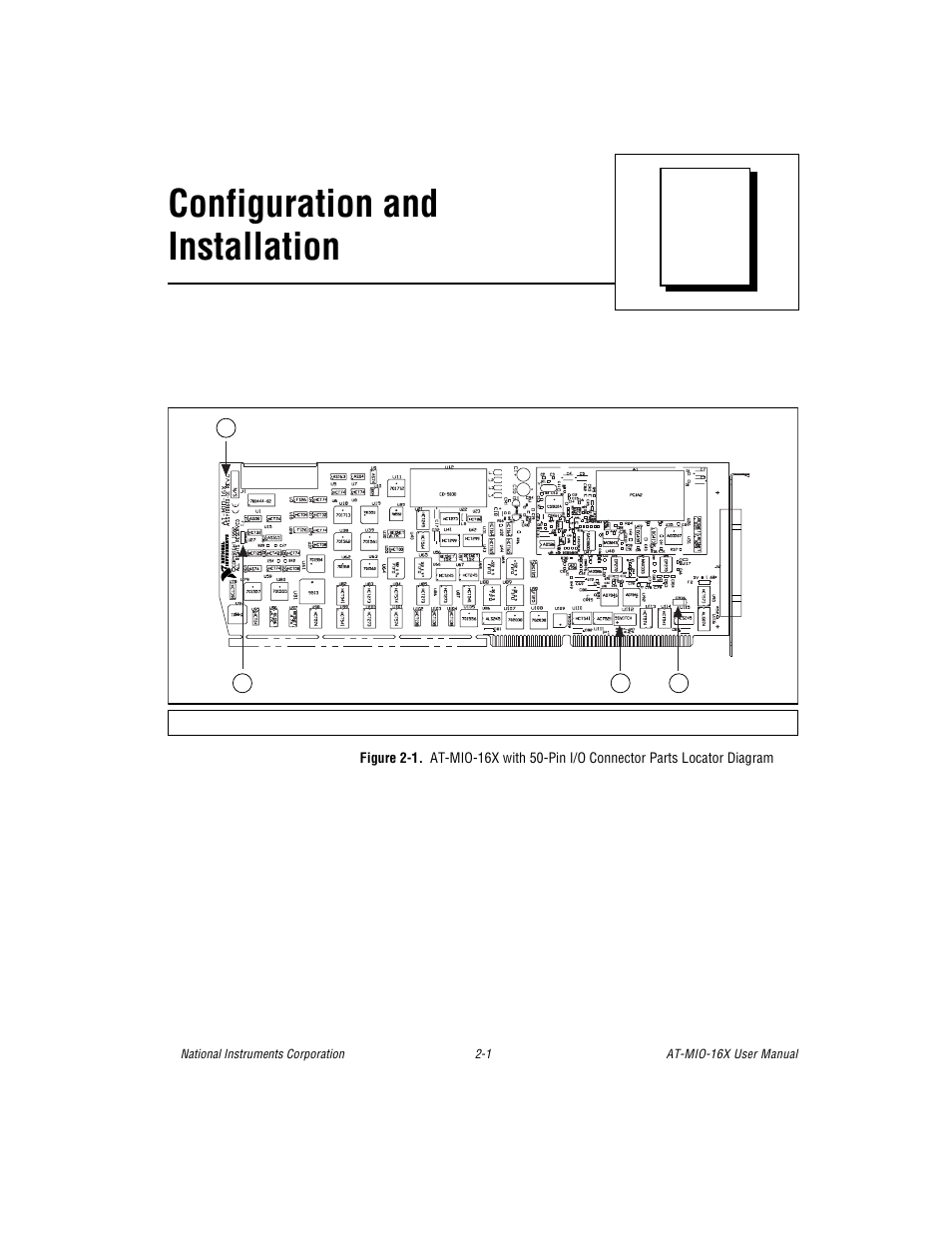 Chapter 2 configuration and installation, Figure 2-1. at-mio-16x with 50-pin i/o connector p, Figure 2-1 | Chapter 2, configuration and installation, Configuration and installation | National Instruments AT-MIO-16X User Manual | Page 23 / 330