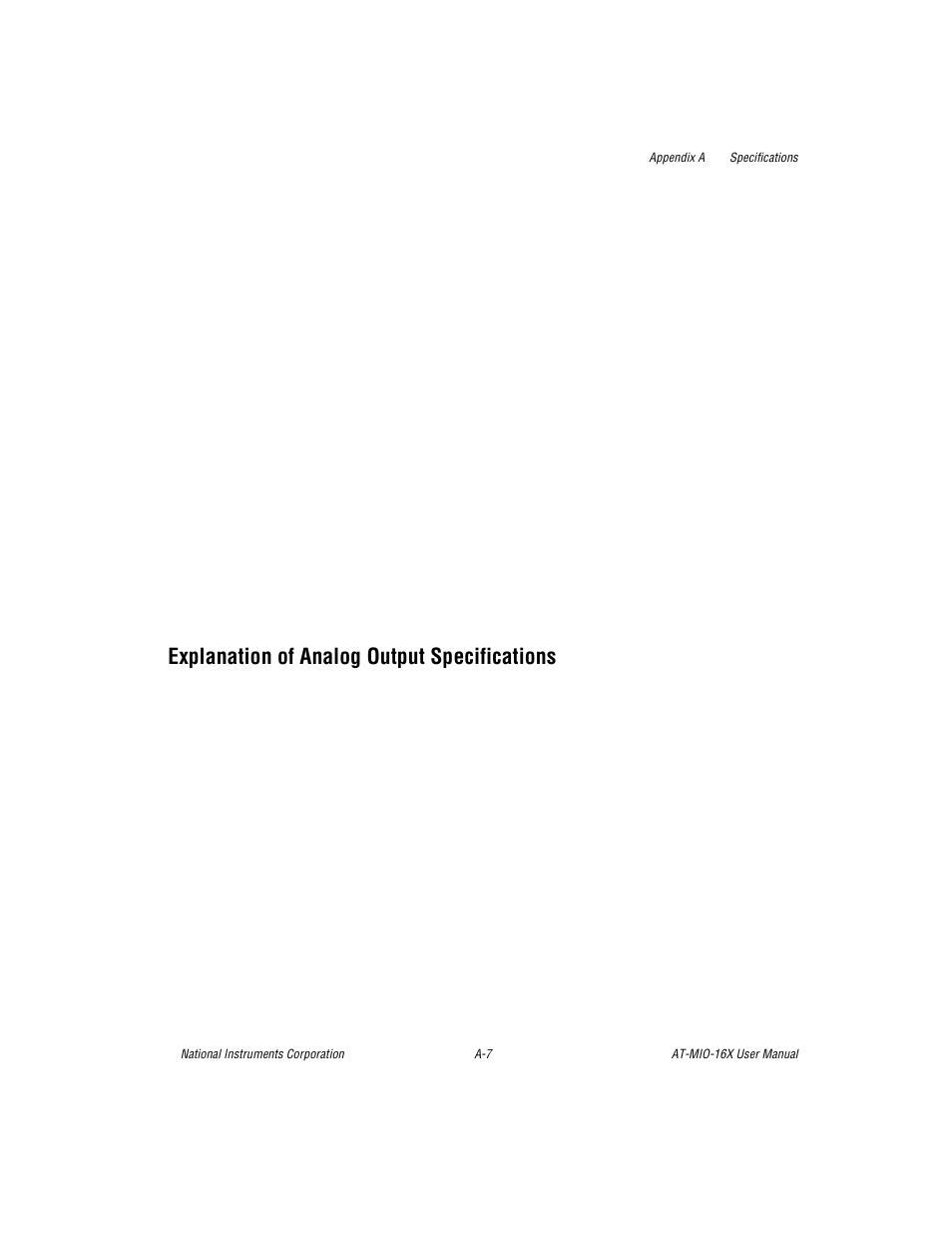 Explanation of analog output specifications | National Instruments AT-MIO-16X User Manual | Page 230 / 330