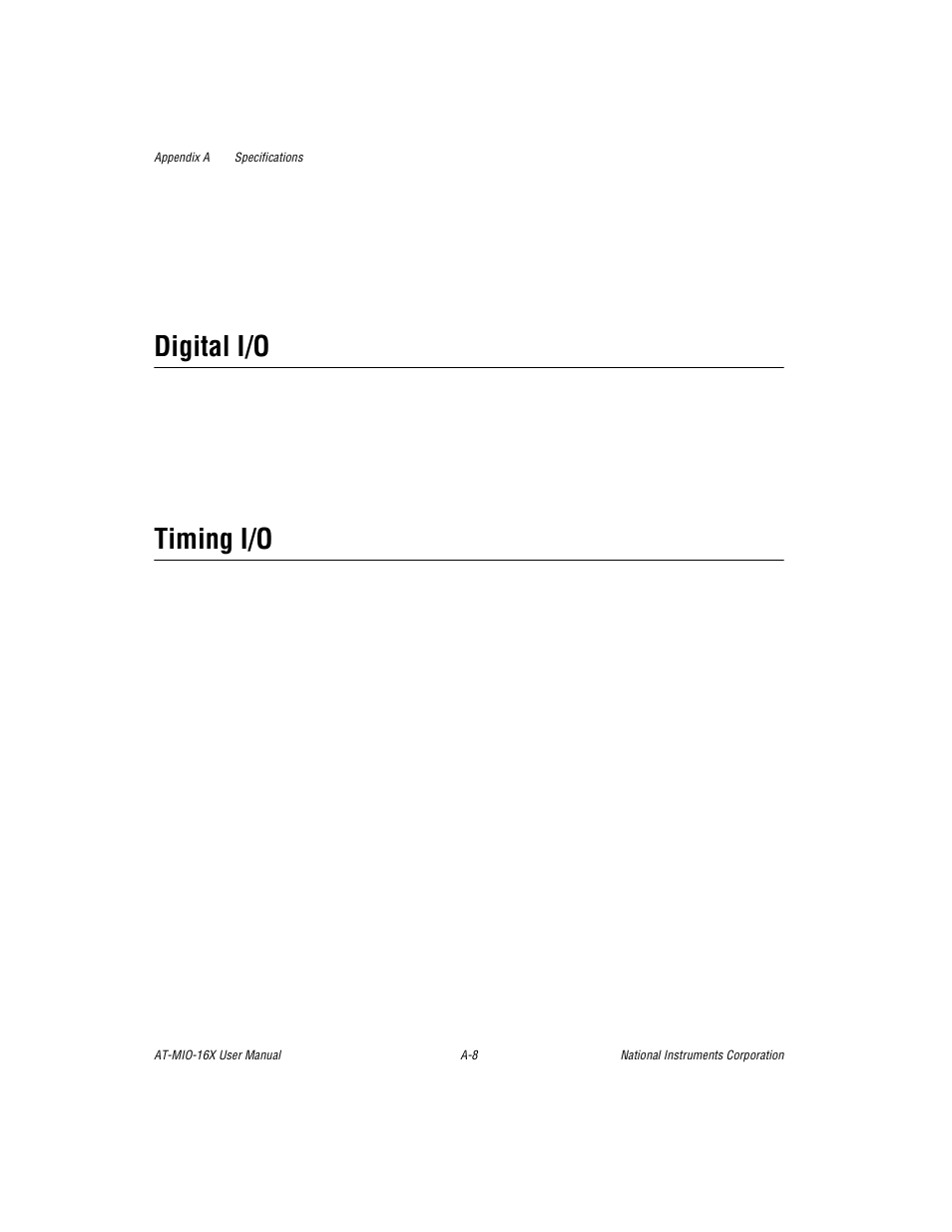 Digital i/o, Timing i/o | National Instruments AT-MIO-16X User Manual | Page 231 / 330