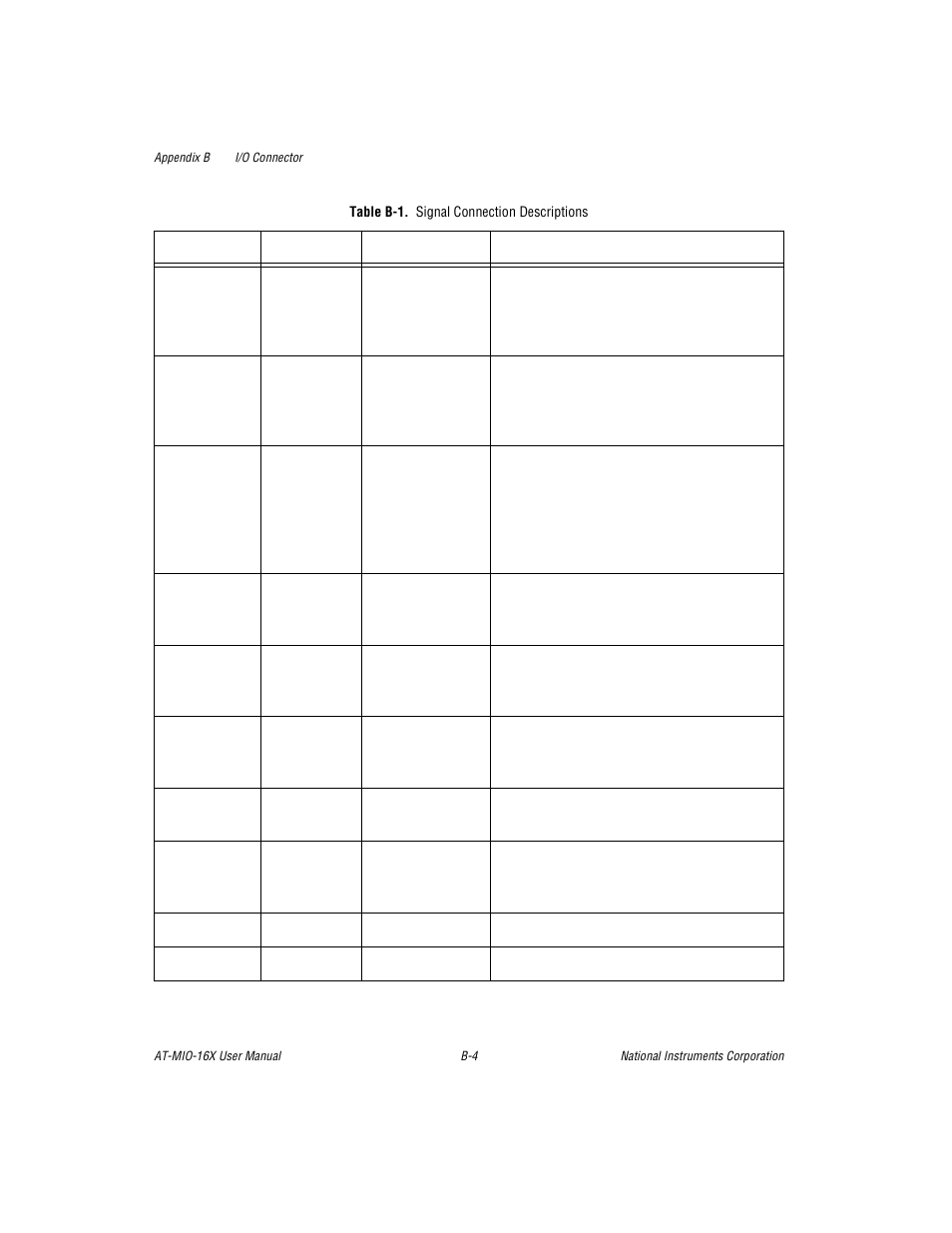 Table b-1. signal connection descriptions, Table b-1 | National Instruments AT-MIO-16X User Manual | Page 236 / 330