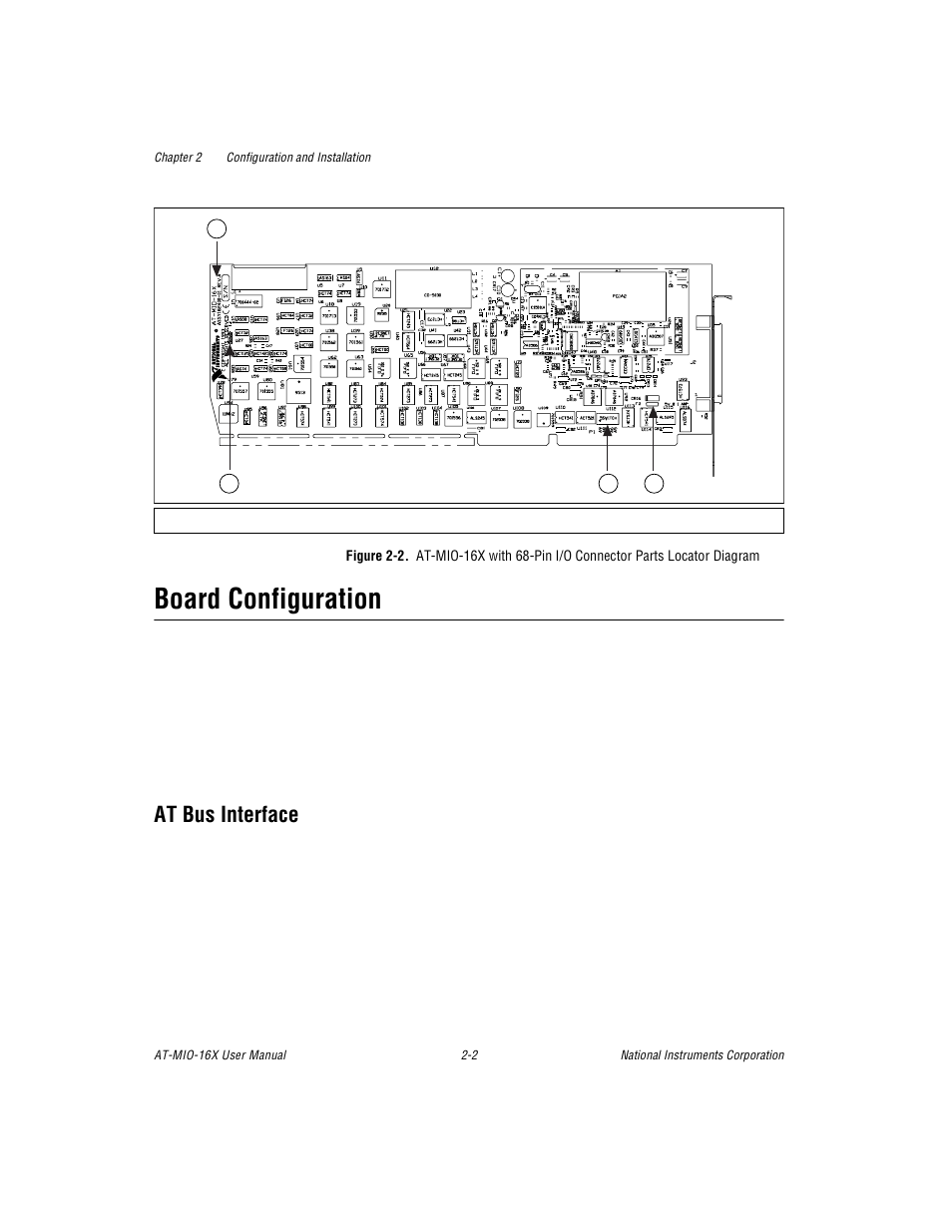 Board configuration, At bus interface, Figure 2-2. at-mio-16x with 68-pin i/o connector p | Board configuration -2, At bus interface -2, Figure 2-2 | National Instruments AT-MIO-16X User Manual | Page 24 / 330