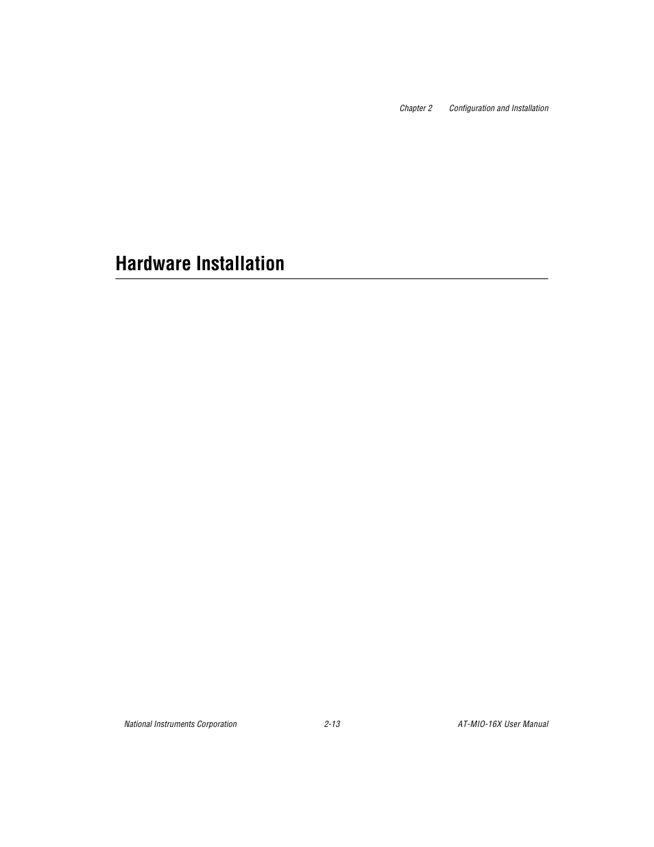 Hardware installation, Hardware installation -13 | National Instruments AT-MIO-16X User Manual | Page 35 / 330