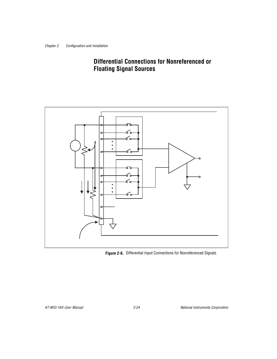 Differential connections for nonreferenced or floa, Figure 2-8. differential input connections for non, Signal sources -24 | Figure 2-8, 8 sh | National Instruments AT-MIO-16X User Manual | Page 46 / 330