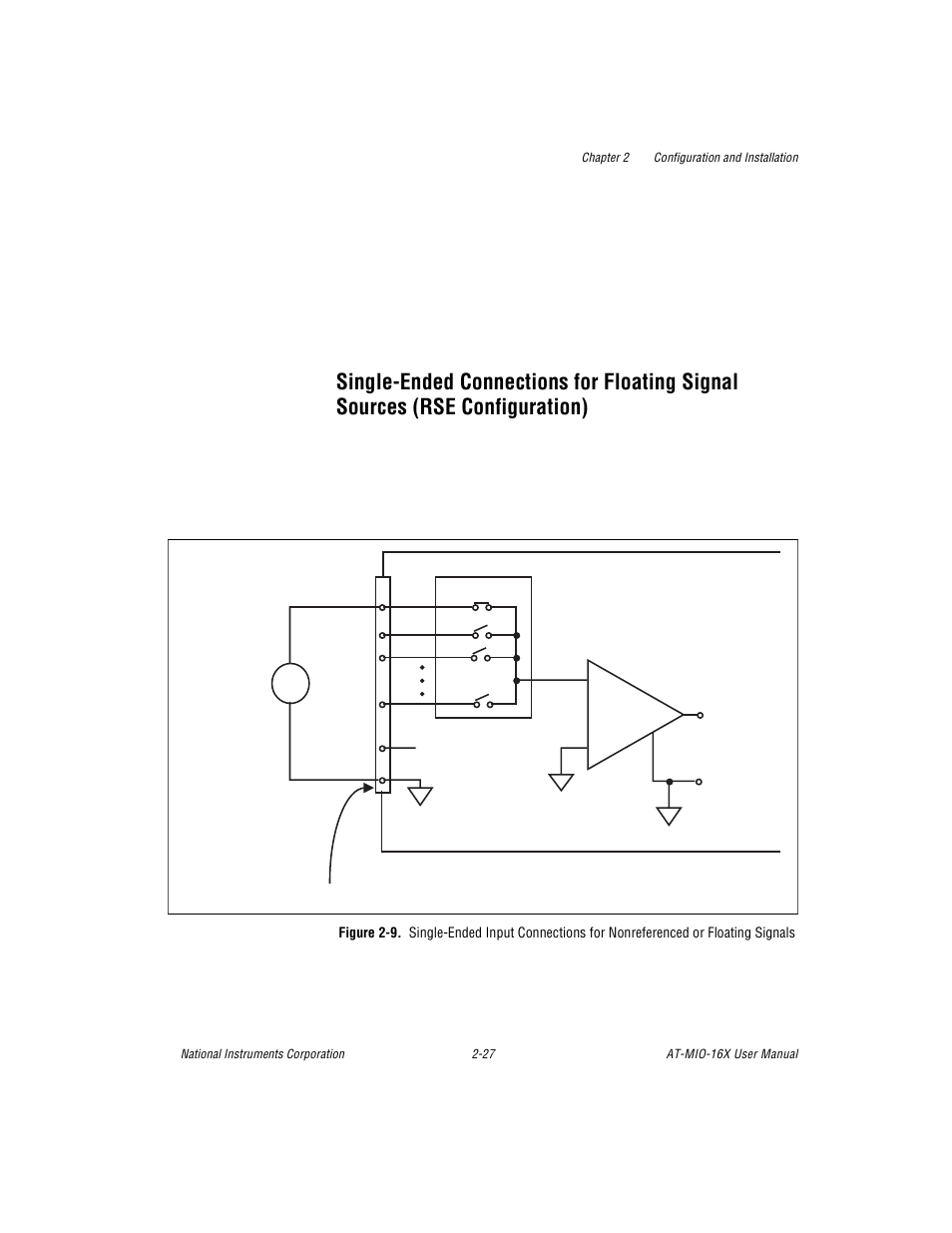 Single-ended connections for floating signal sourc, Figure 2-9. single-ended input connections for non, Rse configuration) -27 | Figure 2-9 | National Instruments AT-MIO-16X User Manual | Page 49 / 330