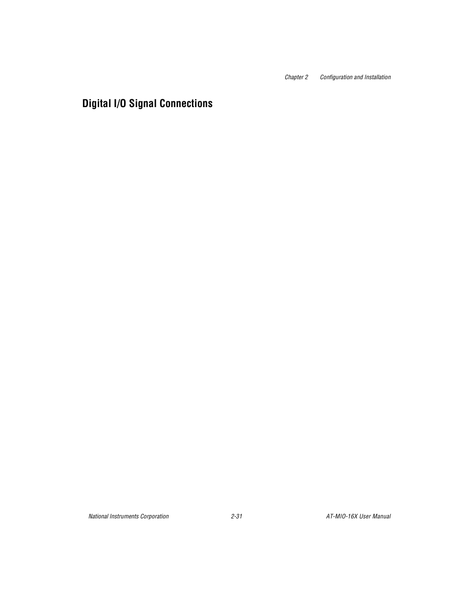 Digital i/o signal connections, Digital i/o signal connections -31 | National Instruments AT-MIO-16X User Manual | Page 53 / 330