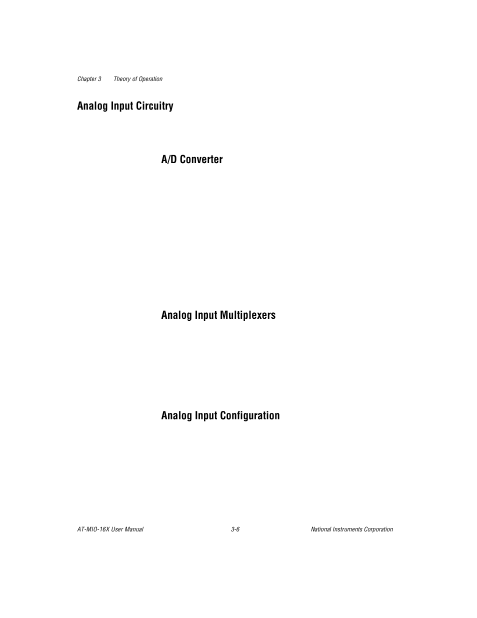 Analog input circuitry, A/d converter, Analog input multiplexers | Analog input configuration, Analog input circuitry -6 | National Instruments AT-MIO-16X User Manual | Page 72 / 330