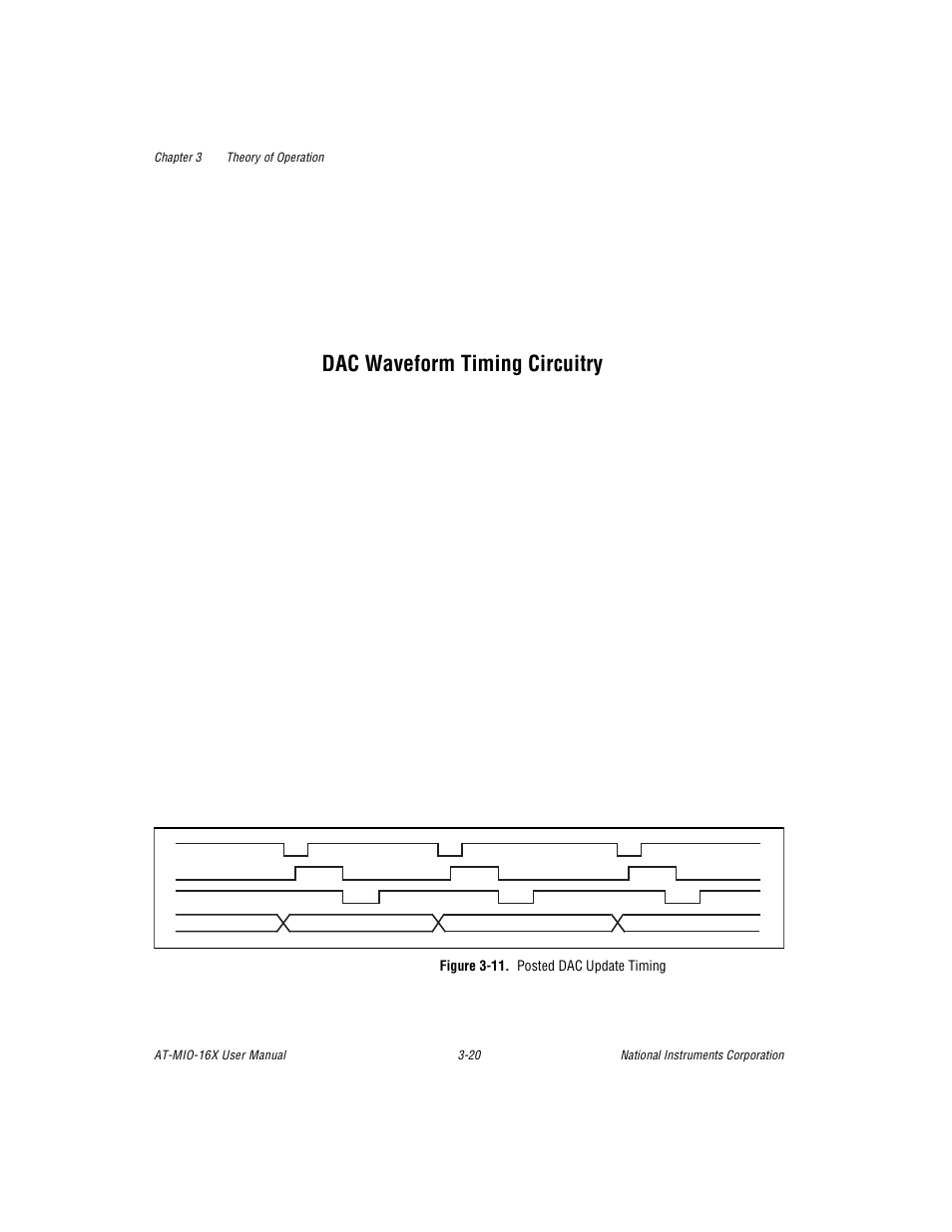 Dac waveform timing circuitry, Figure 3-11. posted dac update timing, Dac waveform timing circuitry -20 | Figure 3-11. posted dac update timing -20 | National Instruments AT-MIO-16X User Manual | Page 86 / 330