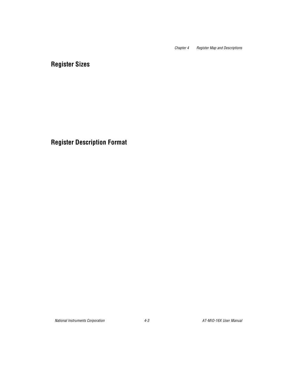 Register sizes, Register description format, Register sizes -3 register description format -3 | National Instruments AT-MIO-16X User Manual | Page 99 / 330