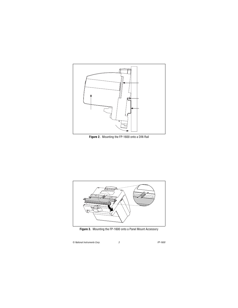 Figure 2. mounting the fp-1600 onto a din rail | National Instruments FIELDPOINT FP-1600 User Manual | Page 3 / 8