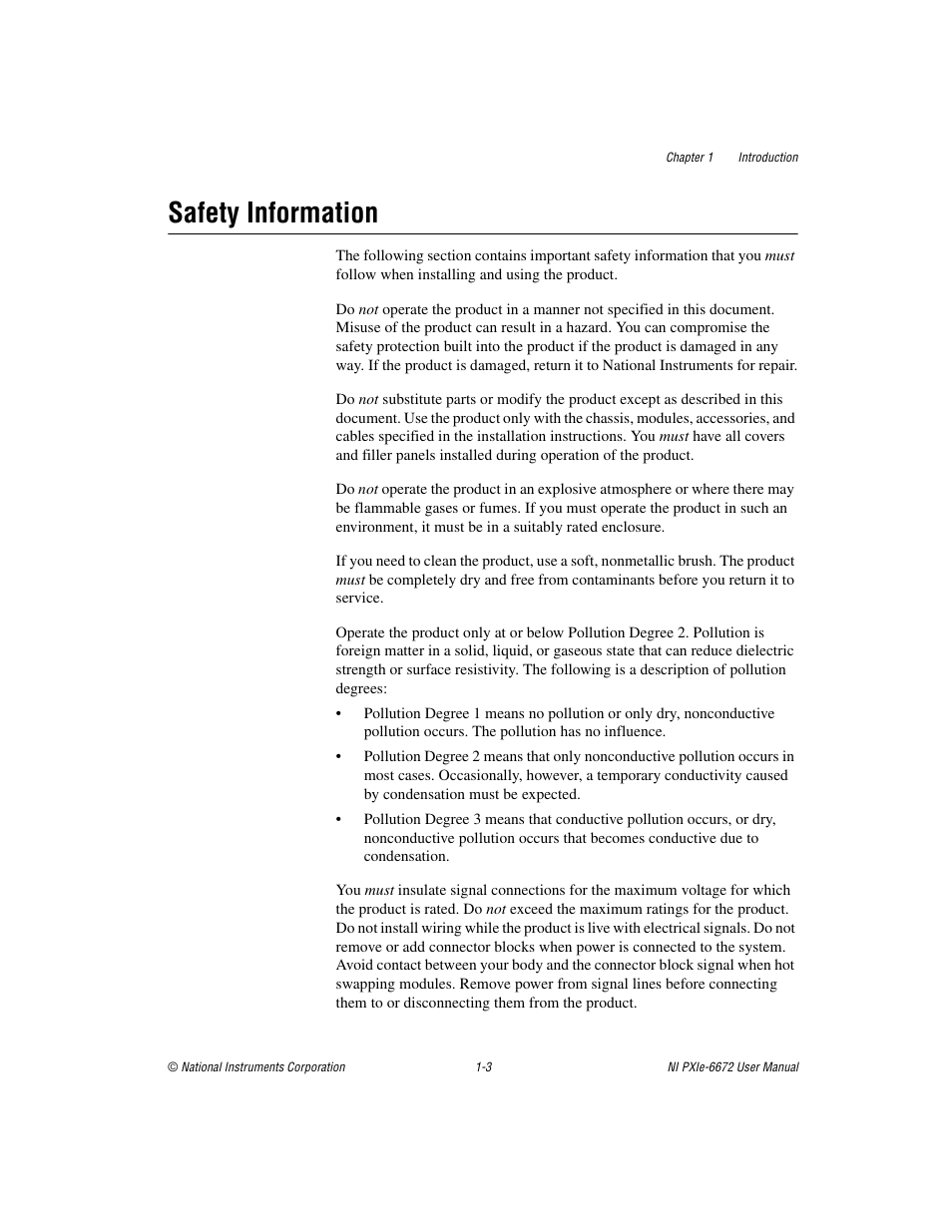 Safety information, Safety information -3 | National Instruments NI PXIe-6672 User Manual | Page 10 / 57