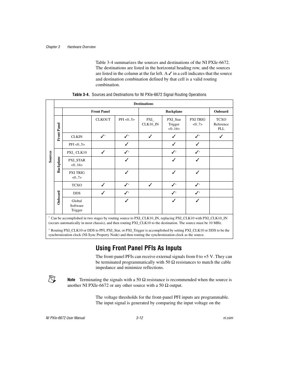 Using front panel pfis as inputs, Using front panel pfis as inputs -12 | National Instruments NI PXIe-6672 User Manual | Page 25 / 57