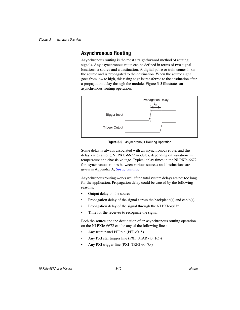 Asynchronous routing, Figure 3-5. asynchronous routing operation, Asynchronous routing -16 | National Instruments NI PXIe-6672 User Manual | Page 29 / 57