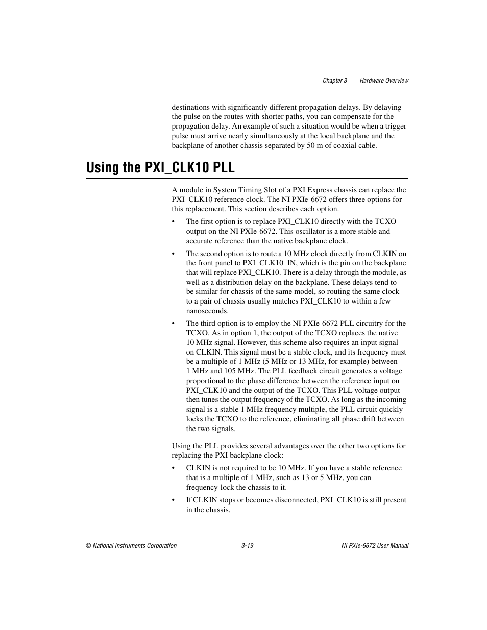 Using the pxi_clk10 pll, Using the pxi_clk10 pll -19, Sect | National Instruments NI PXIe-6672 User Manual | Page 32 / 57