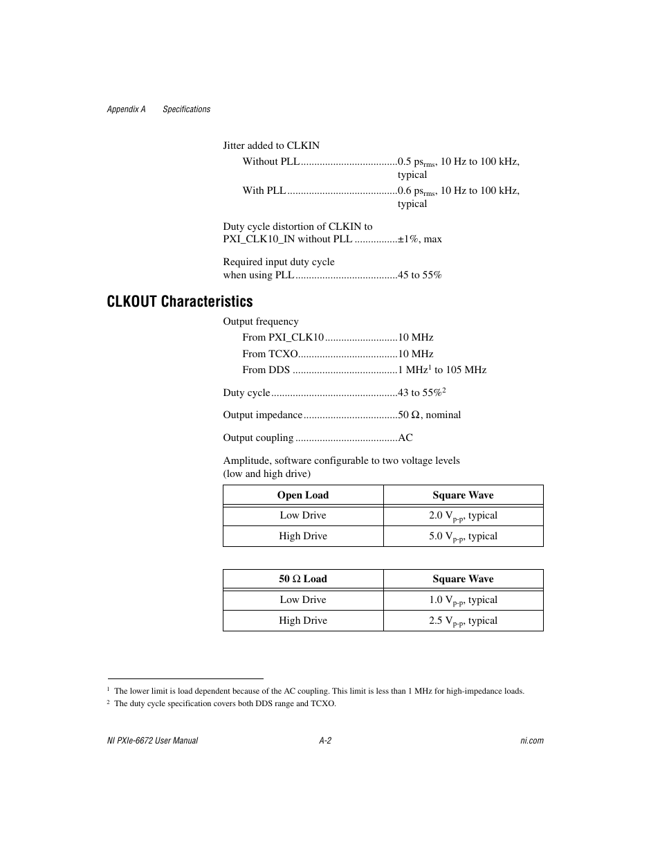 Clkout characteristics | National Instruments NI PXIe-6672 User Manual | Page 37 / 57