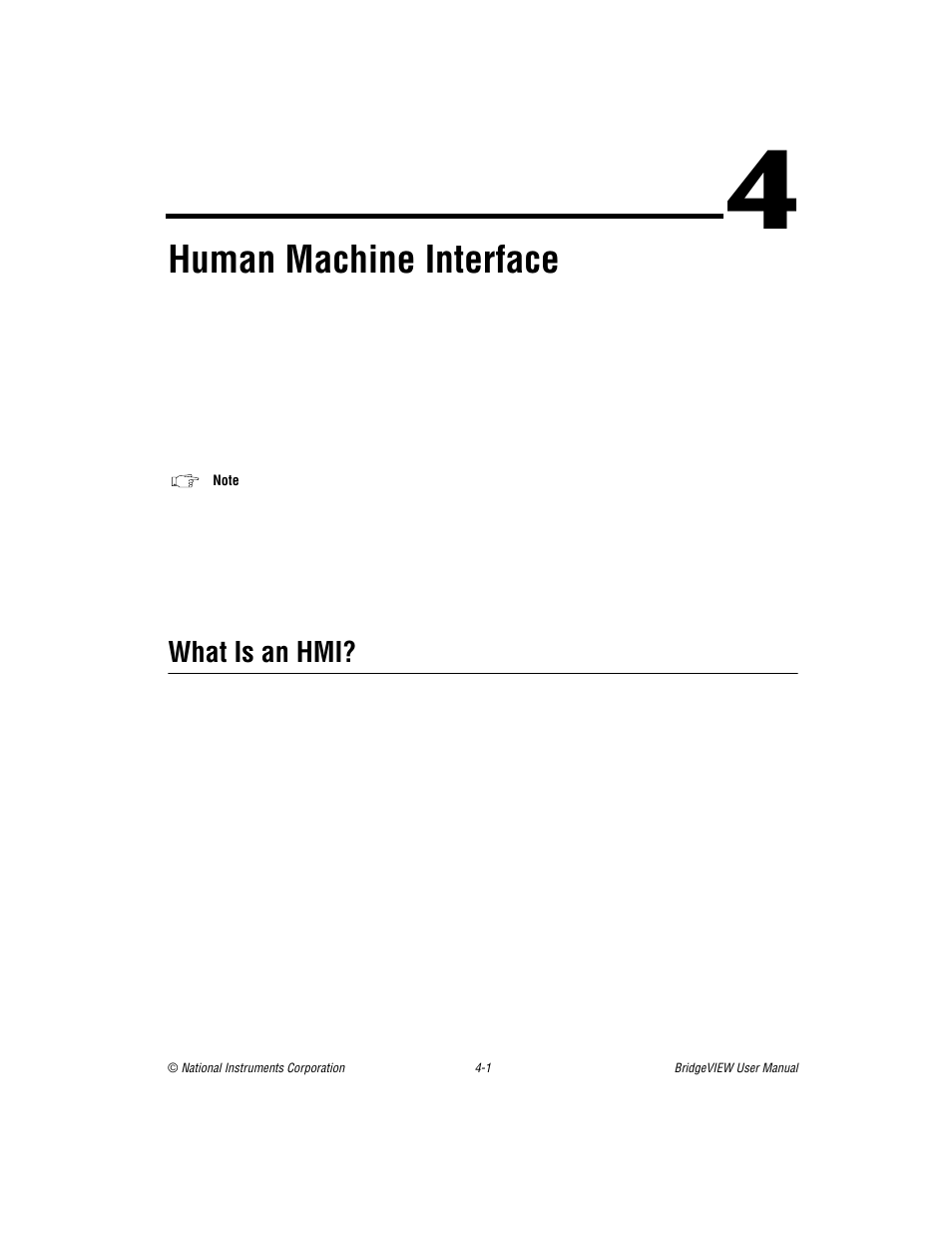 Chapter 4 human machine interface, What is an hmi, Chapter 4 | Human machine interface, What is an hmi? -1, Er 4, Apter 4, In chapter 4, Human, Machine interface | National Instruments BridgeVIEW User Manual | Page 105 / 455