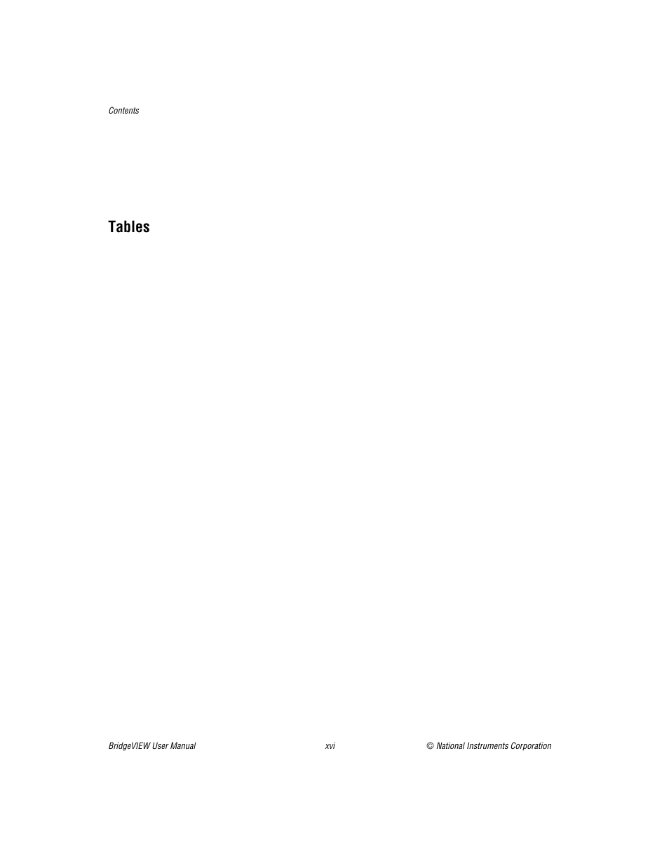 Tables | National Instruments BridgeVIEW User Manual | Page 15 / 455
