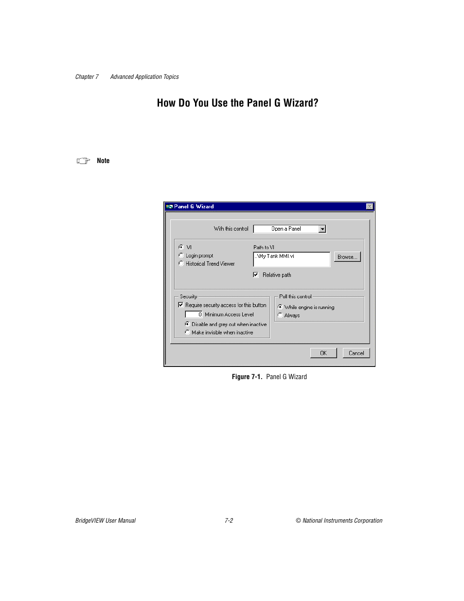How do you use the panel g wizard, Figure 71. panel g wizard, How do you use the panel g wizard? -2 | Figure 7-1, Panel g wizard -2 | National Instruments BridgeVIEW User Manual | Page 170 / 455