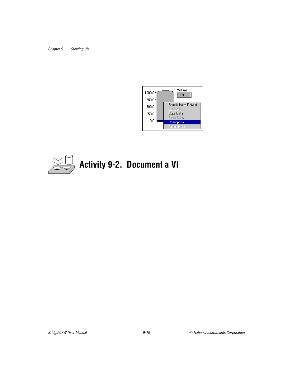 Activity 9-2, Document a vi -10, Activity 9-2. document a vi | National Instruments BridgeVIEW User Manual | Page 218 / 455