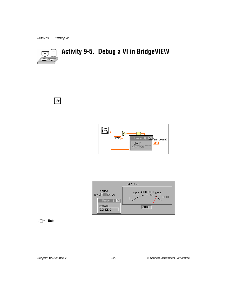 Activity 9-5, Debug a vi in bridgeview -21, Activity 9-5. debug a vi in bridgeview | National Instruments BridgeVIEW User Manual | Page 230 / 455