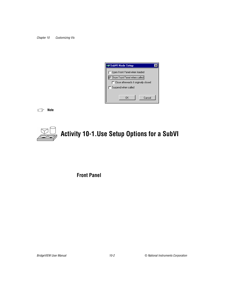 Front panel | National Instruments BridgeVIEW User Manual | Page 233 / 455