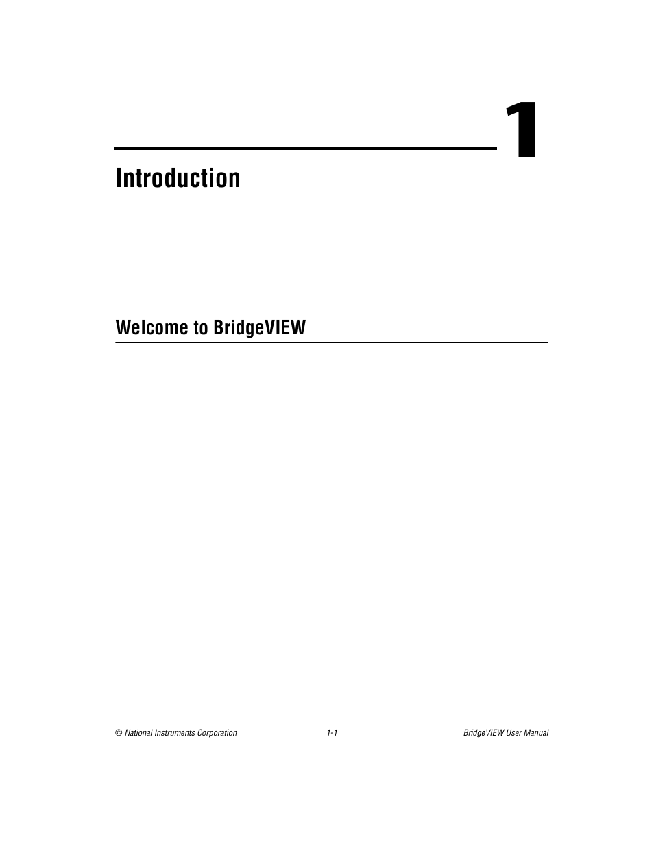 Chapter 1 introduction, Welcome to bridgeview, Chapter 1 | Introduction, Welcome to bridgeview -1, Er 1 | National Instruments BridgeVIEW User Manual | Page 24 / 455