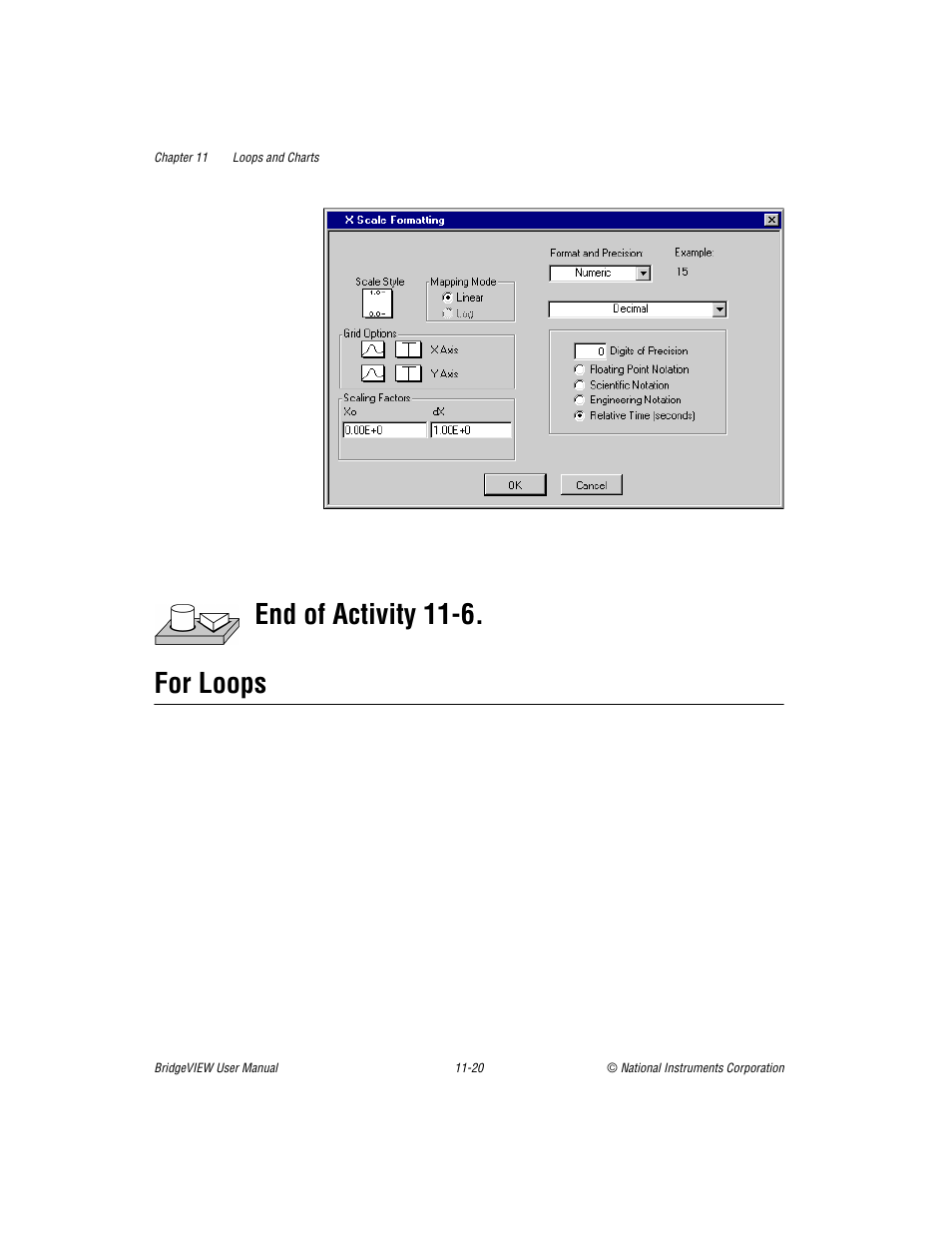 For loops, For loops -20, End of activity 11-6. for loops | National Instruments BridgeVIEW User Manual | Page 259 / 455