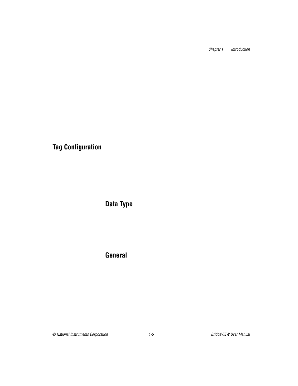 Tag configuration, Data type, General | Tag configuration -5, Data type -5 general -5 | National Instruments BridgeVIEW User Manual | Page 28 / 455