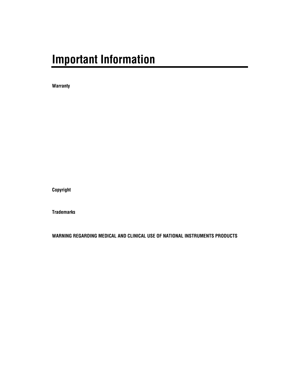 Important information, Warranty, Copyright | Trademarks | National Instruments BridgeVIEW User Manual | Page 3 / 455
