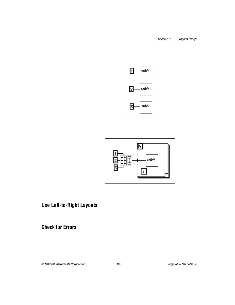 Use left-to-right layouts, Check for errors, Use left-to-right layouts -5 check for errors -5 | National Instruments BridgeVIEW User Manual | Page 317 / 455