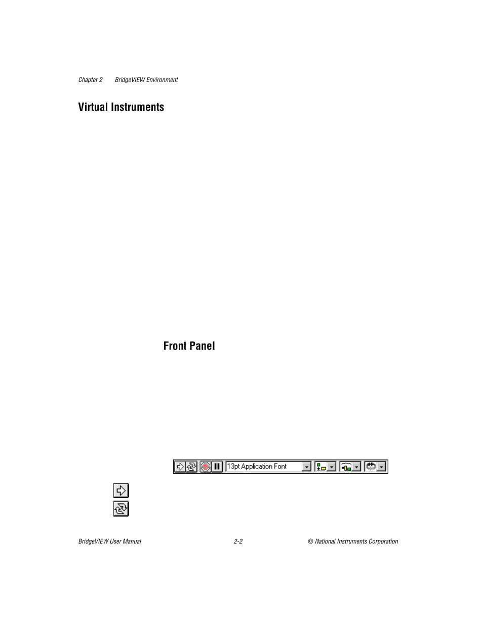 Virtual instruments, Front panel, Virtual instruments -2 | Front panel -2 | National Instruments BridgeVIEW User Manual | Page 36 / 455