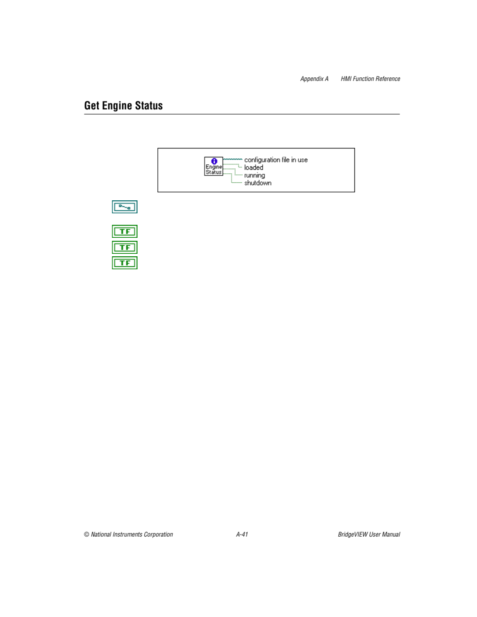 Get engine status | National Instruments BridgeVIEW User Manual | Page 361 / 455