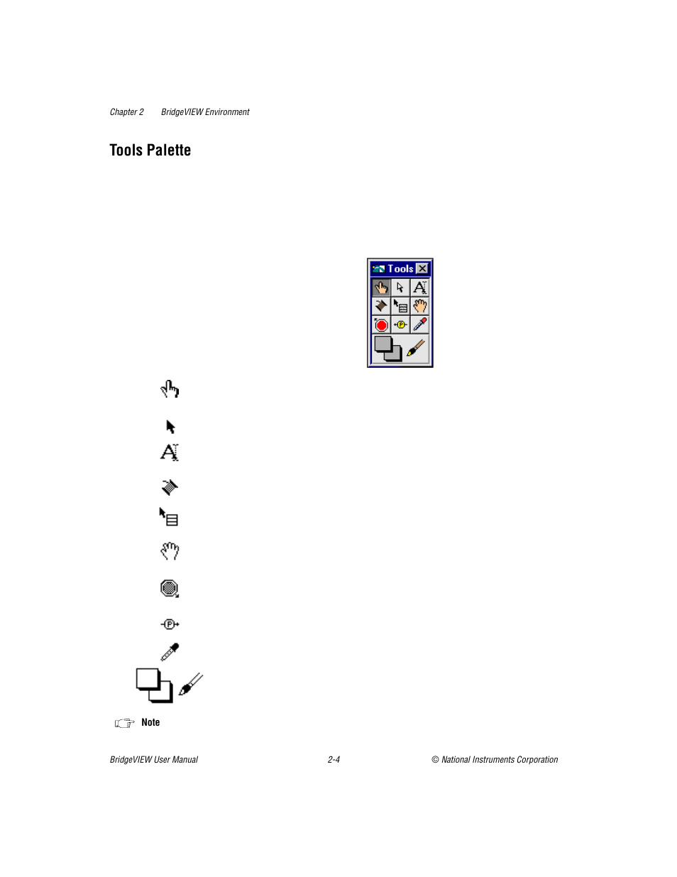 Tools palette, Tools palette -4 | National Instruments BridgeVIEW User Manual | Page 38 / 455