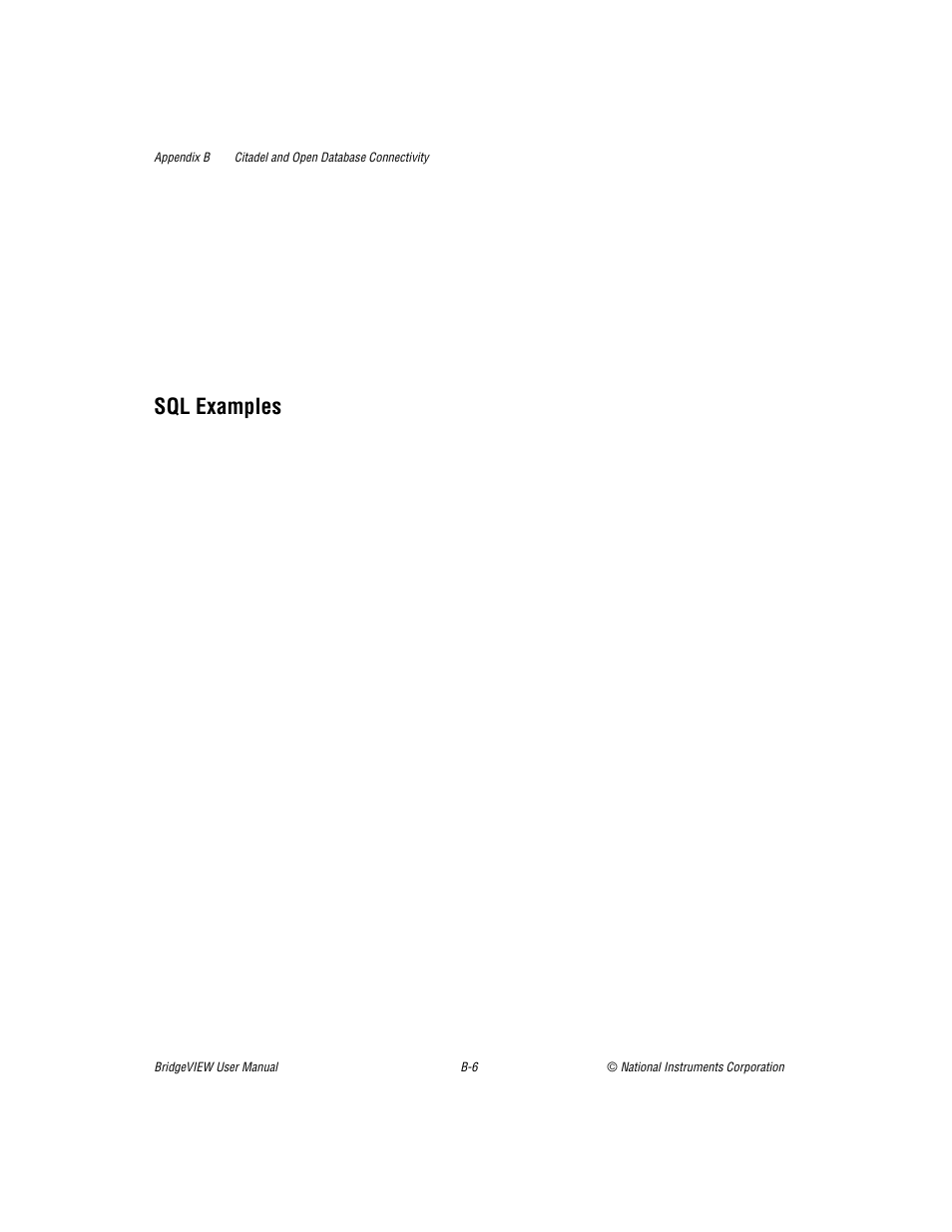 Sql examples | National Instruments BridgeVIEW User Manual | Page 411 / 455