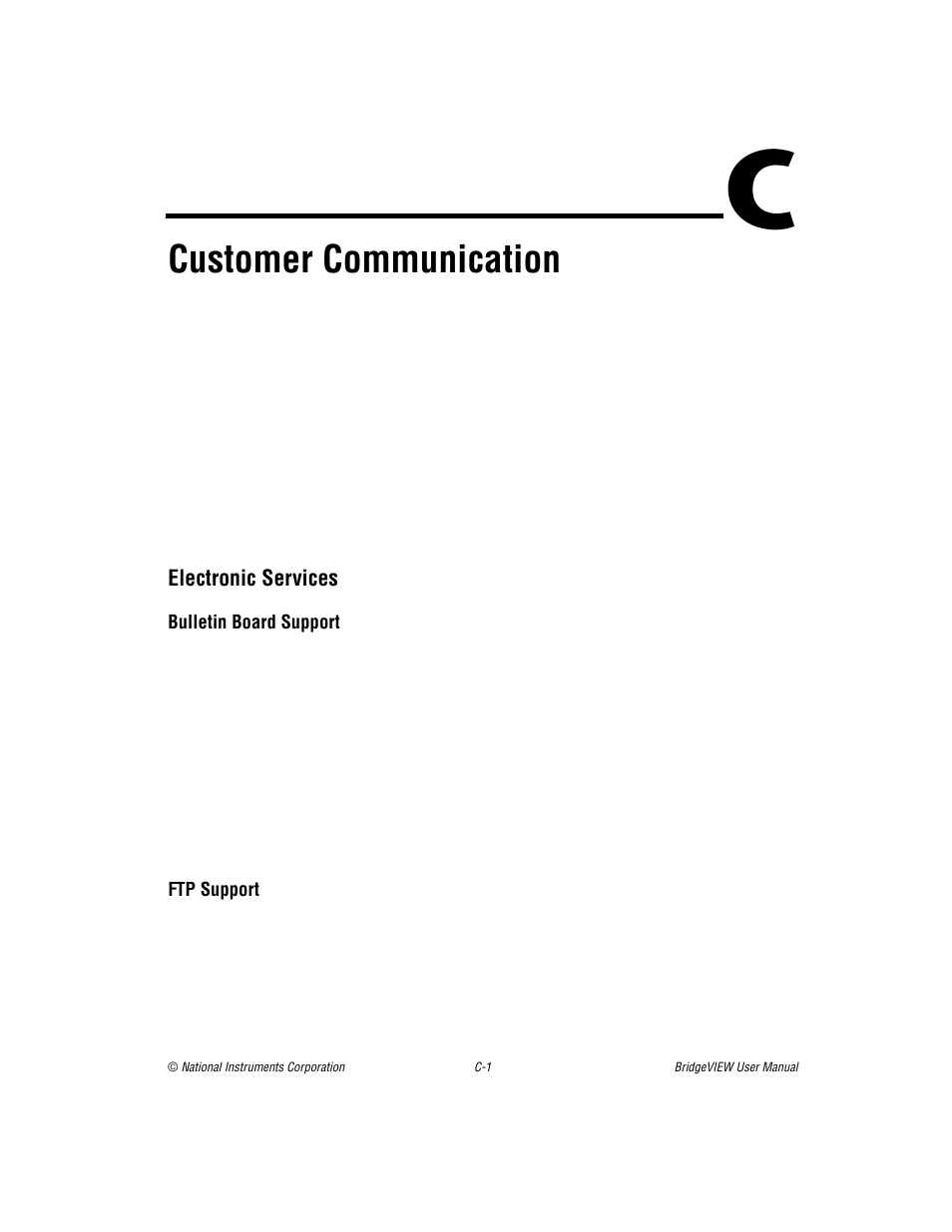 Appendix c customer communication, Electronic services, Appendix c | Customer communication, Endix c, Are in appendix c, Customer, Communication | National Instruments BridgeVIEW User Manual | Page 420 / 455