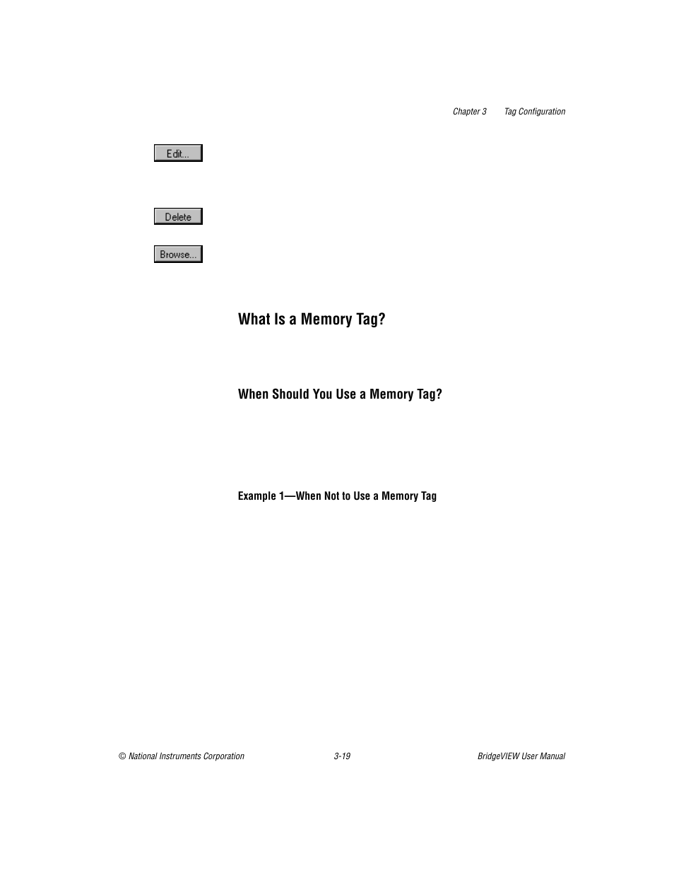 What is a memory tag, What is a memory tag? -19, When should you use a memory tag? -19 | See the | National Instruments BridgeVIEW User Manual | Page 77 / 455