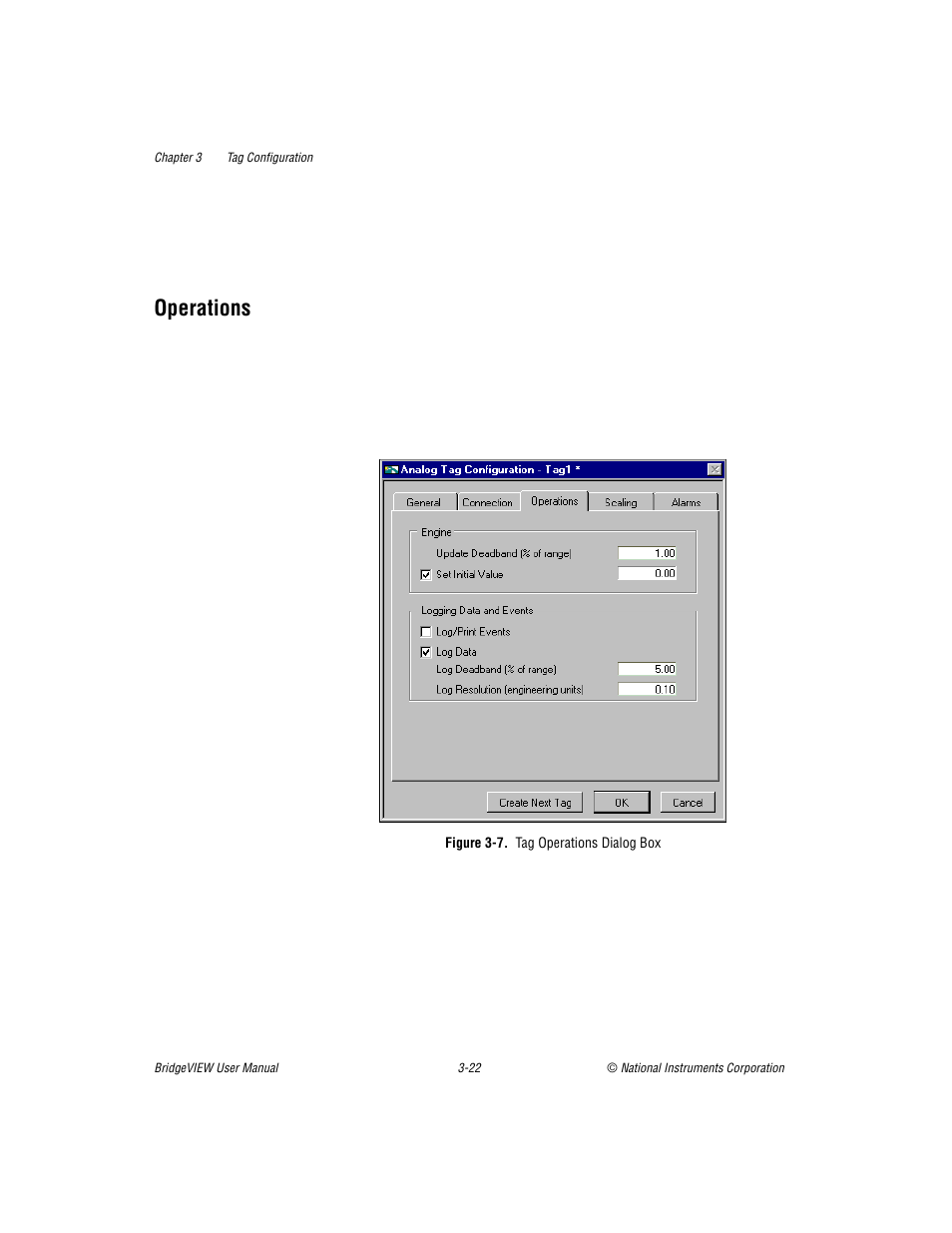 Operations, Figure 37. tag operations dialog box, Operations -22 | Figure 3-7, Tag operations dialog box -24 | National Instruments BridgeVIEW User Manual | Page 80 / 455