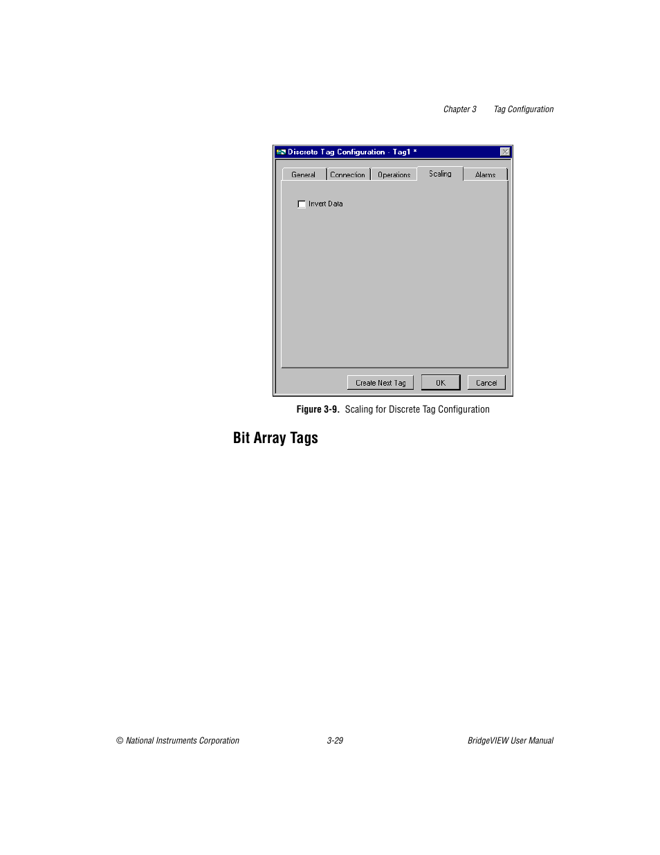 Bit array tags, Figure 39. scaling for discrete tag configuration, Bit array tags -29 | Figure 3-9, Scaling for discrete tag configuration -30 | National Instruments BridgeVIEW User Manual | Page 87 / 455
