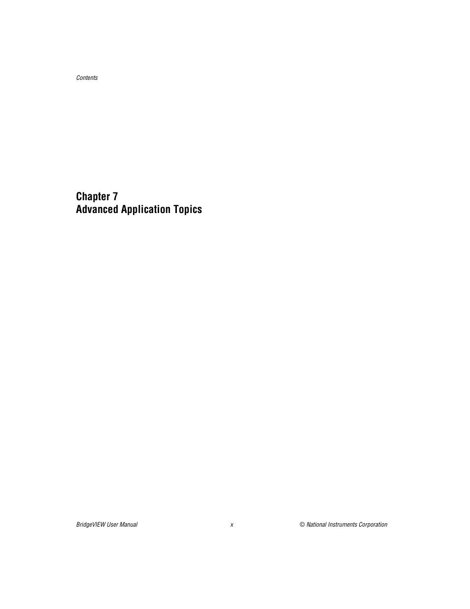 Chapter 7 advanced application topics | National Instruments BridgeVIEW User Manual | Page 9 / 455