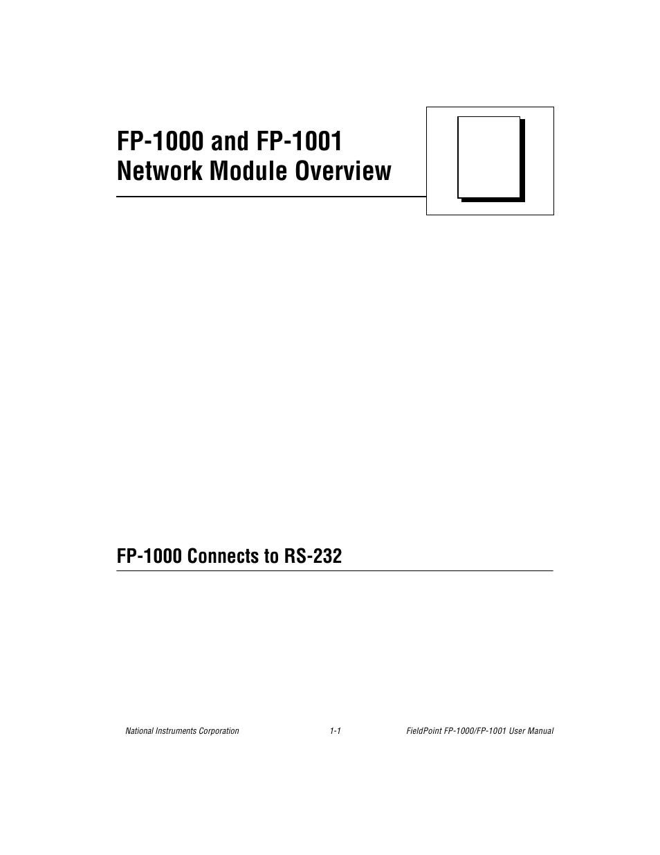 Fp-1000 connects to rs-232, Fp-1000 connects to rs-232 -1, 1, fp-1000 and fp-1001 network module overview | National Instruments FP-1001 User Manual | Page 10 / 50