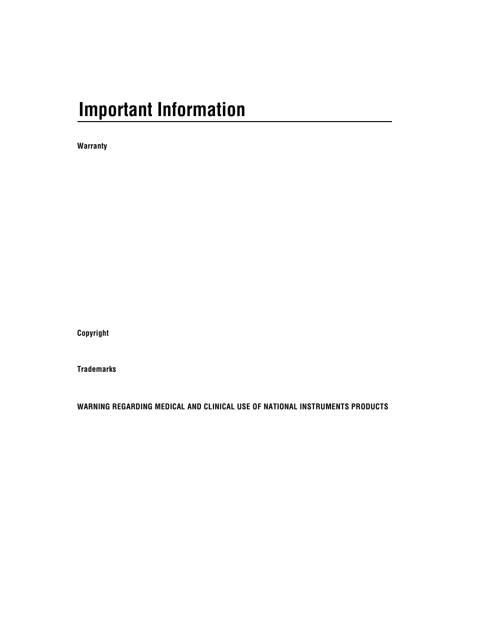 Important information, Warranty, Copyright | Trademarks, Warning | National Instruments FP-1001 User Manual | Page 3 / 50