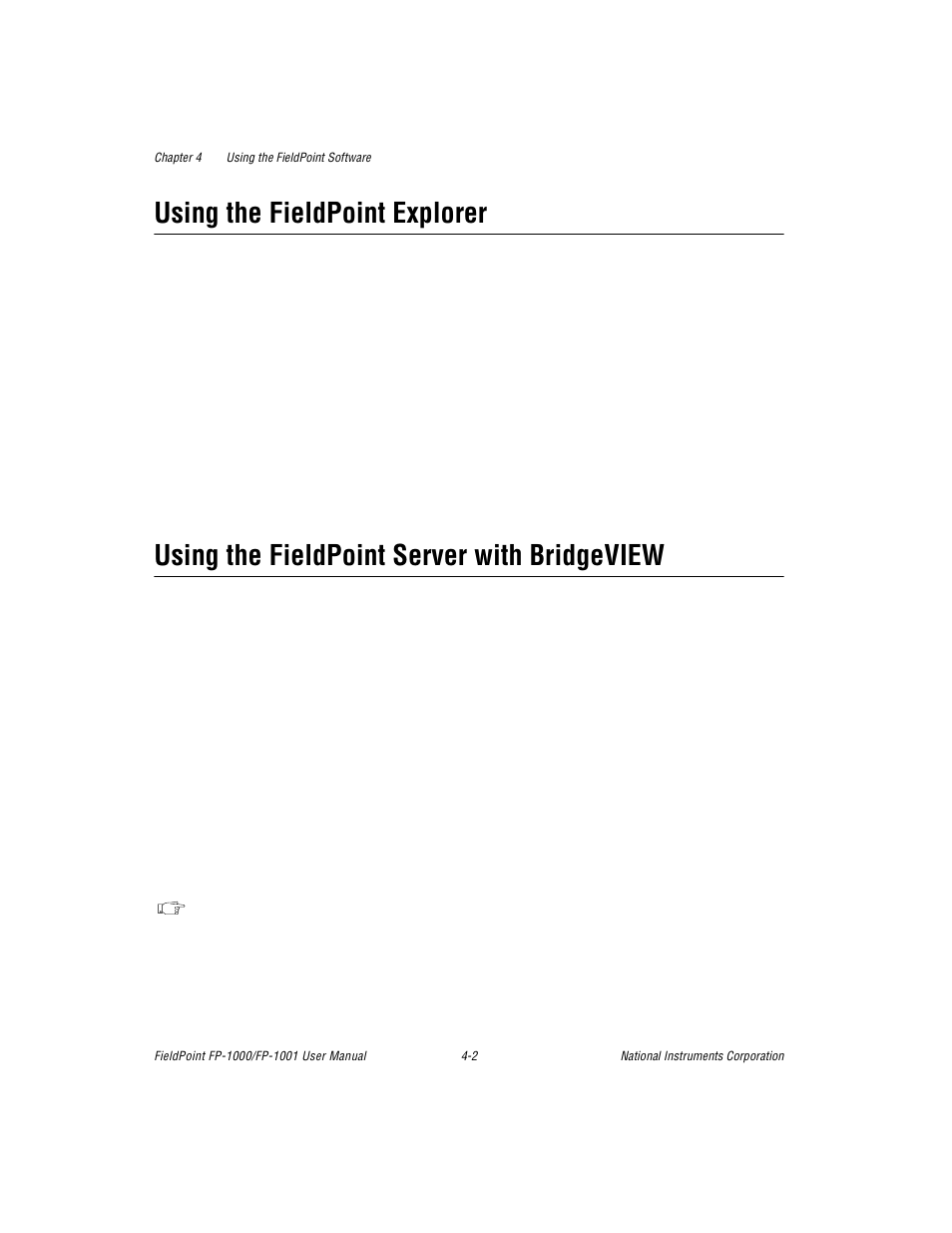 Using the fieldpoint explorer, Using the fieldpoint server with bridgeview | National Instruments FP-1001 User Manual | Page 34 / 50