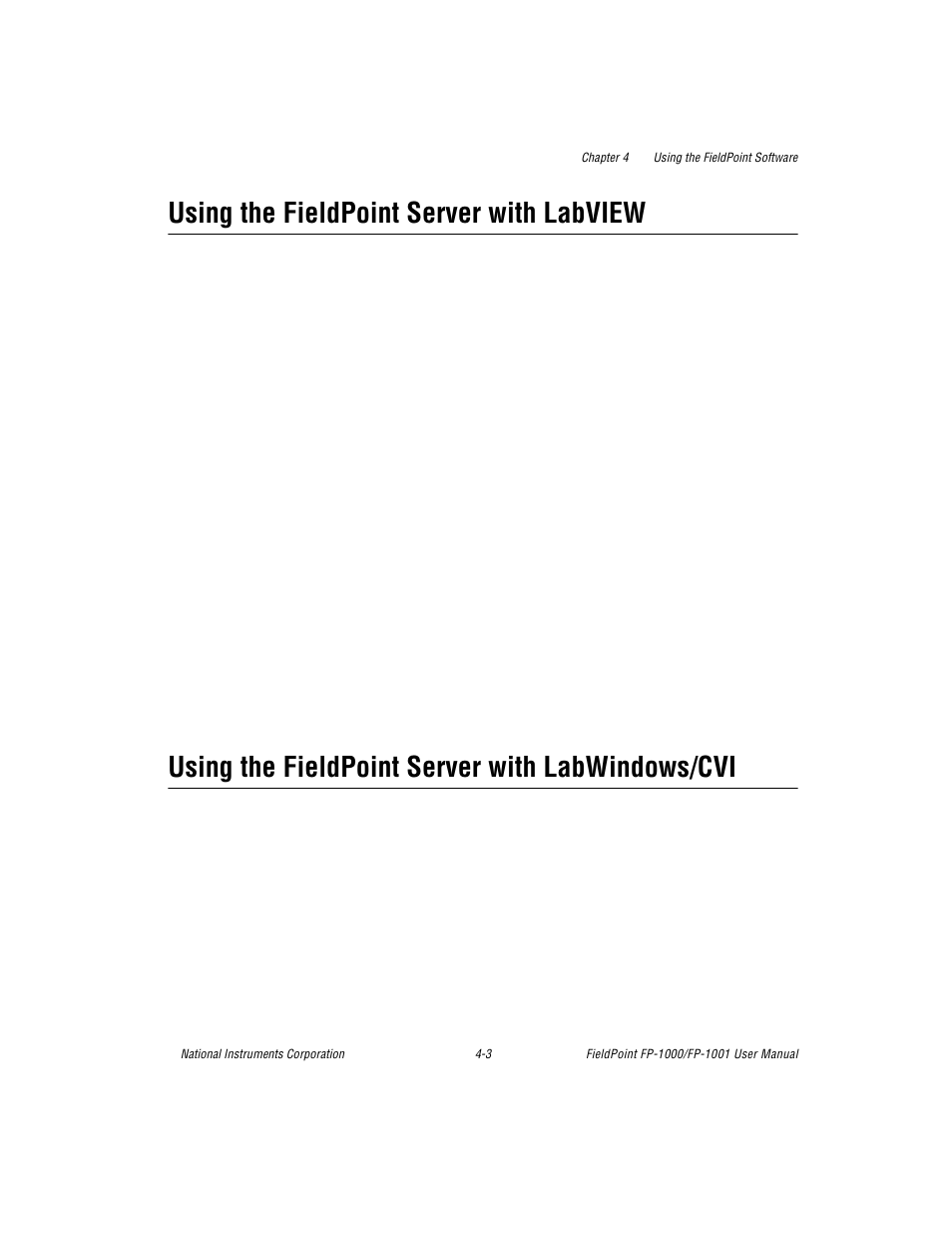 Using the fieldpoint server with labview, Using the fieldpoint server with labwindows/cvi | National Instruments FP-1001 User Manual | Page 35 / 50