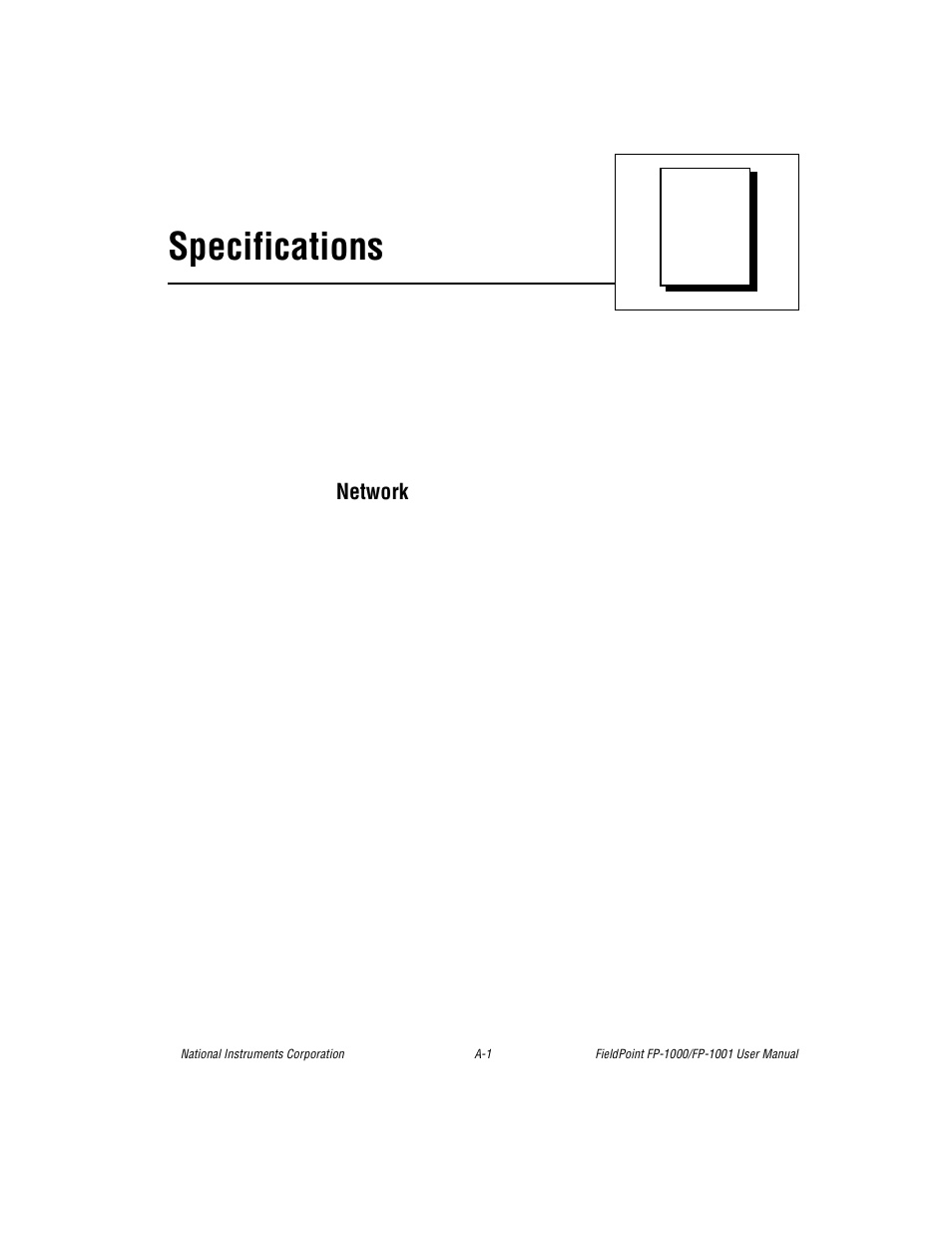 Appendix a specifications, Specifications | National Instruments FP-1001 User Manual | Page 37 / 50